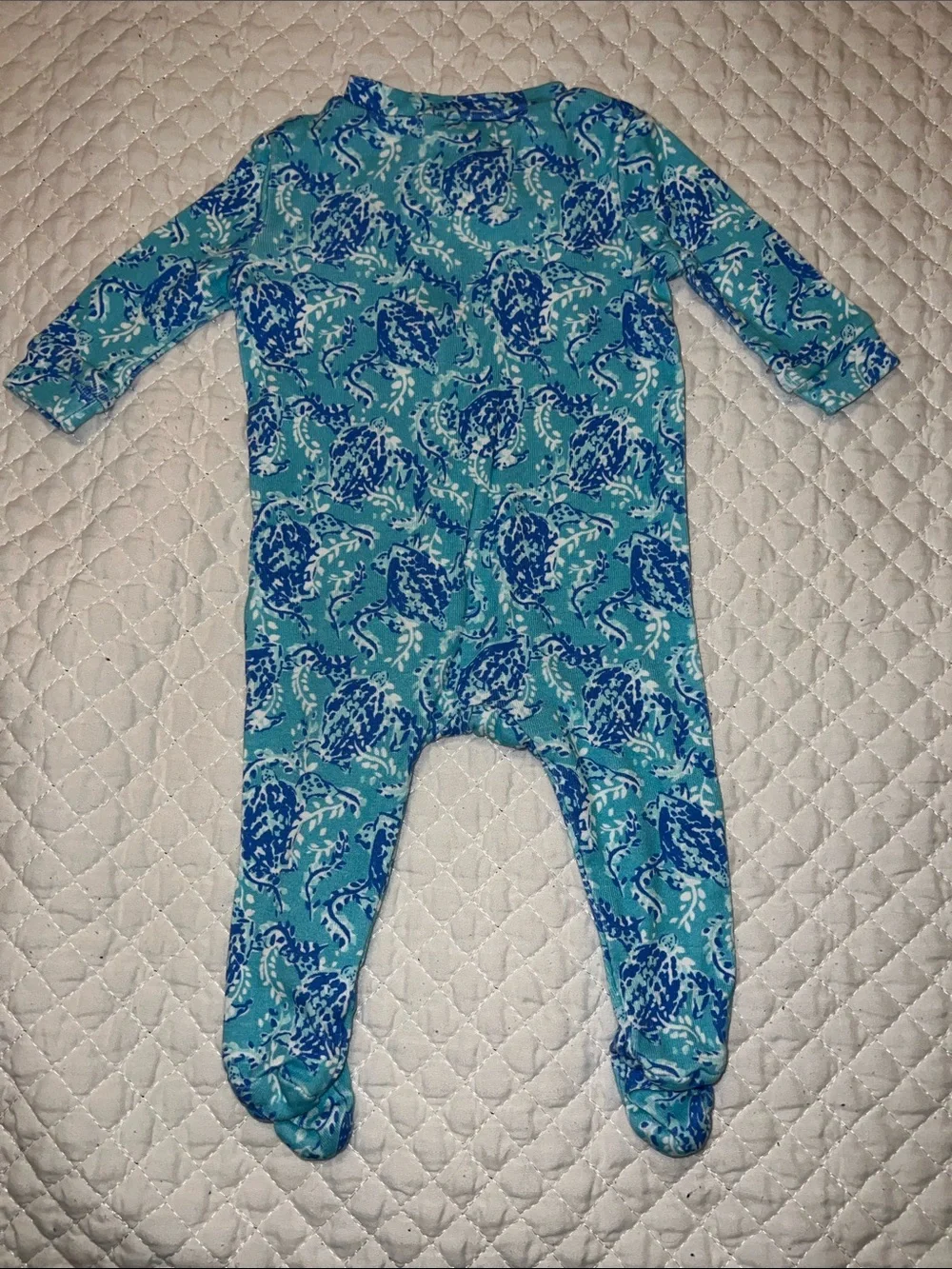 Lilly Pulitzer Turquoise & Navy Floral Footed One-Piece